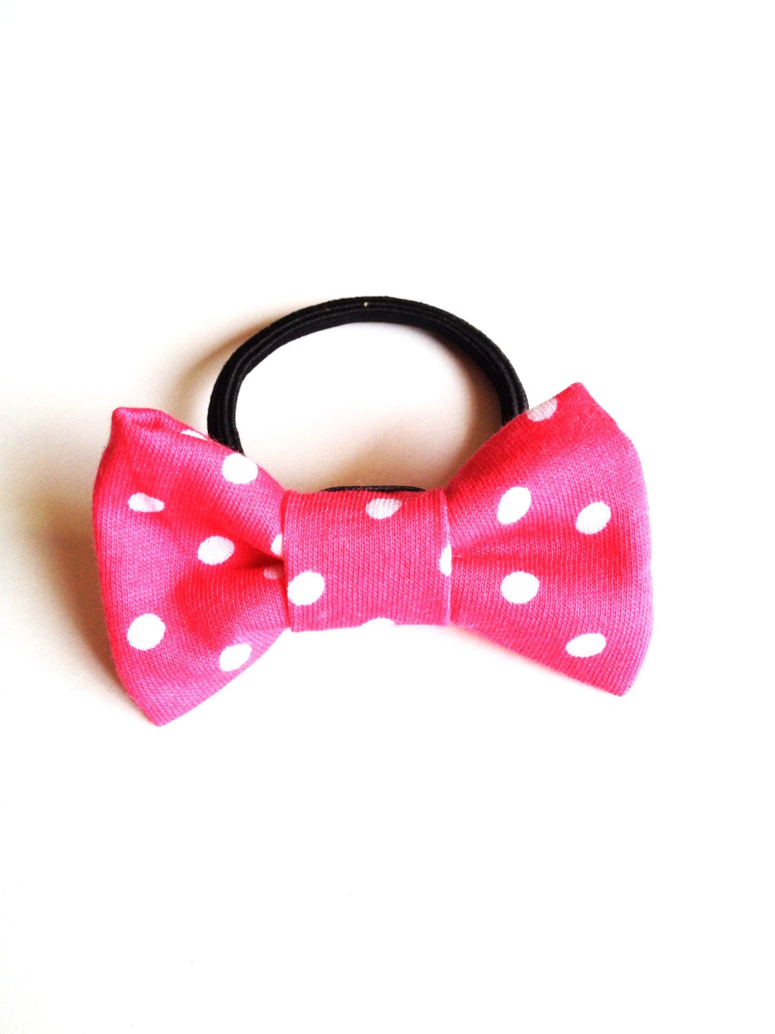Happy Lovely Girl Pink Dot Bow Hair Band Ponytail Holder Tie