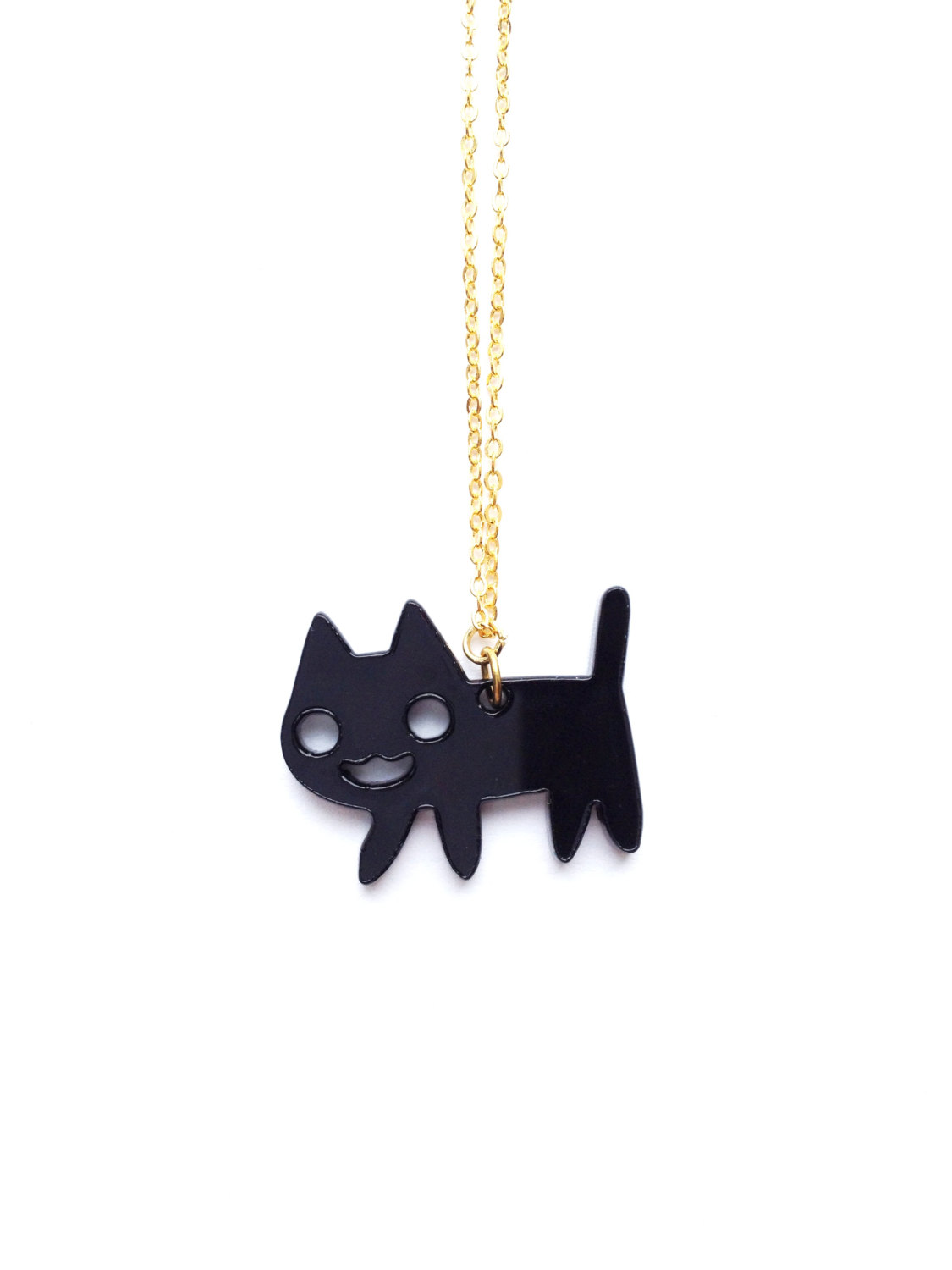 Cutie Black Cat Laser Cut Charm Gold Necklace Black :) Happy Kitty Cat ...